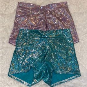 Holographic high waisted booty shorts.